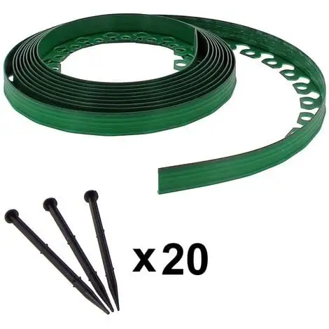 GT GARDEN Bordure De Jardin Flexible Verte - 3,8 Cm X 10 Mètres Avec 20 Piquets D'ancrage 3 GT GARDEN Bordure De Jardin Flexible Verte - 3,8 Cm X 10 Mètres Avec 20 Piquets D'ancrage