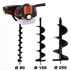 GT GARDEN Tarière Thermique 52 Cm3 - 3 CV + Lot De 3 Mèches (80, 150 Et 250 Mm)