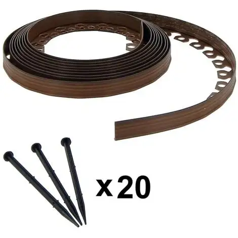 GT GARDEN Bordure De Jardin Flexible Marron - 5 Cm X 10 Mètres Avec 20 Piquets D'ancrage 3 GT GARDEN Bordure De Jardin Flexible Marron - 5 Cm X 10 Mètres Avec 20 Piquets D'ancrage